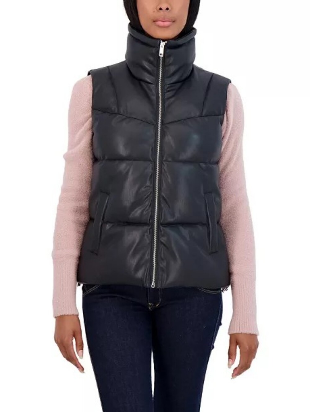 Sebby Women's Quilted Faux Leather Puffer Vest XL 14